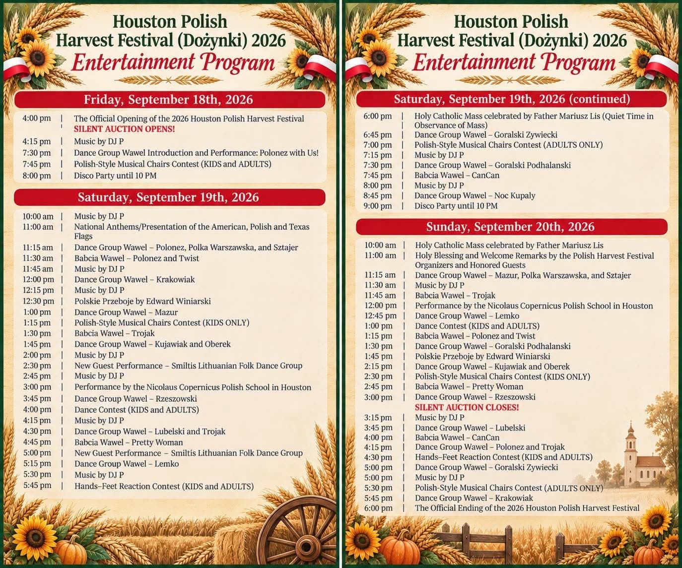 Official Houston Polish Harvest Festival 2026 entertainment program